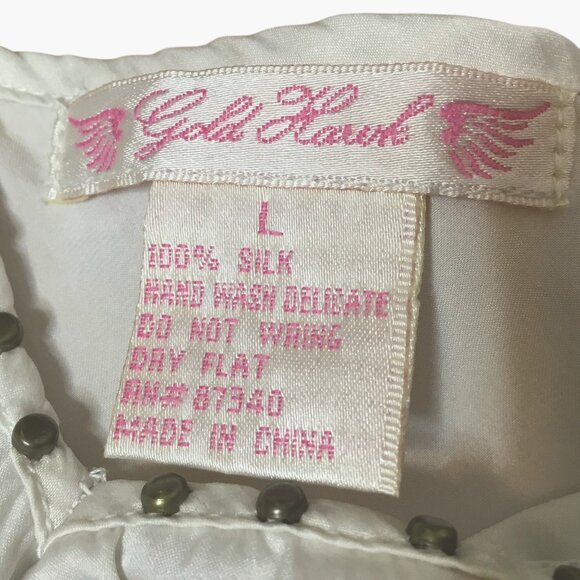 GOLD HAWK 100% Silk Studded Cami Top Moonbeam L Slip Tank Boho Y2K Luxe Designer - Picture 6 of 7